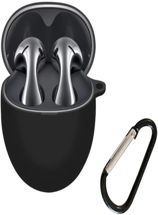 Beauenty Huawei FreeBuds 5 Silicone Case Soft Shockproof Protective Cover For Huawei FreeBuds 5 （2023 release） with hook Carabiner (black)