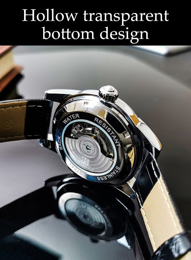 DUNISO ساعة ميكانيكية نصف أوتوماتيكية، ساعة معصم ميكانيكية للرجال مقاومة للماء بتصميم مجوف، تصميم ضوء ليلي، مقاومة للخدوش ومقاومة للاهتراء، مناسبة للاجتماعات التجارية اليومية والتجمعات - Image 4