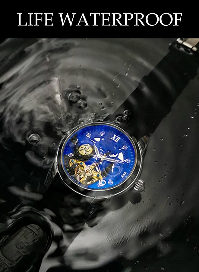 DUNISO ساعة ميكانيكية نصف أوتوماتيكية، ساعة معصم ميكانيكية للرجال مقاومة للماء بتصميم مجوف، تصميم ضوء ليلي، مقاومة للخدوش ومقاومة للاهتراء، مناسبة للاجتماعات التجارية اليومية والتجمعات - Image 5