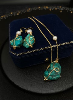General 925 Silver Plated 18K Gold Inlaid Natural Turquoise/2-Piece Original Jewelry Set/Necklace/Earrings  - Image 1