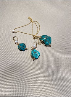General 925 Silver Plated 18K Gold Inlaid Natural Turquoise/2-Piece Original Jewelry Set/Necklace/Earrings  - Image 2