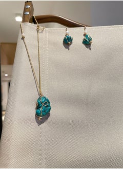 General 925 Silver Plated 18K Gold Inlaid Natural Turquoise/2-Piece Original Jewelry Set/Necklace/Earrings  - Image 4