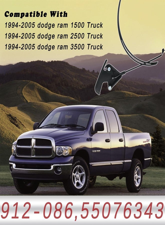 TQPONLY 912-086 Hood Release Cable & Pull Handle Compatible with 1994-2005 Dodge Ram 1500 2500 3500 Pickup Truck Replaces 55076343 55075422 55275849AA - Image 3