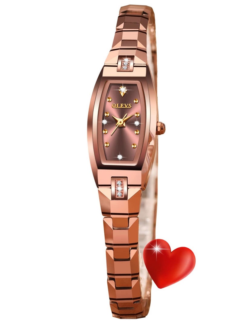 أوليفز ساعة OLEVS النسائية الأنيقة ذات الإطار المربع الرفيع باللون الذهبي الوردي ومقاومة للماء الجدول 5501 - Image 1