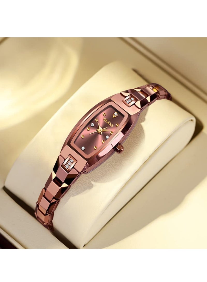 أوليفز ساعة OLEVS النسائية الأنيقة ذات الإطار المربع الرفيع باللون الذهبي الوردي ومقاومة للماء الجدول 5501 - Image 2