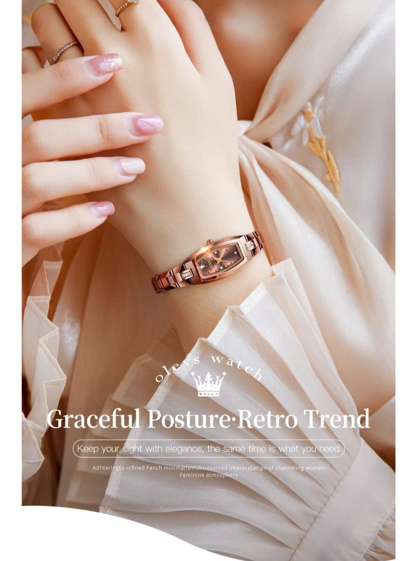 أوليفز ساعة OLEVS النسائية الأنيقة ذات الإطار المربع الرفيع باللون الذهبي الوردي ومقاومة للماء الجدول 5501 - Image 3
