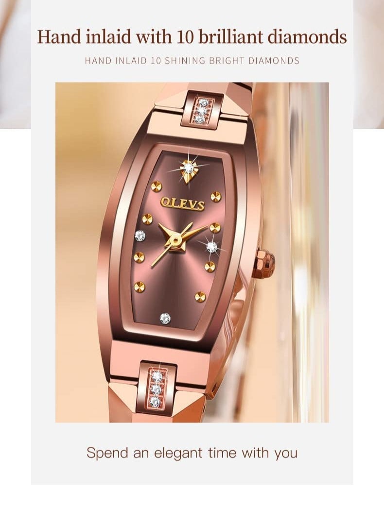 أوليفز ساعة OLEVS النسائية الأنيقة ذات الإطار المربع الرفيع باللون الذهبي الوردي ومقاومة للماء الجدول 5501 - Image 5
