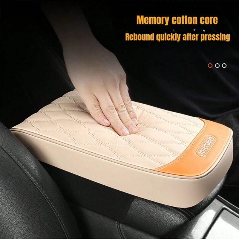 Beige Memory Foam Car Armrest Cushion Anti Slip Wear Resistant Comfortable Interior Accessory - Image 2