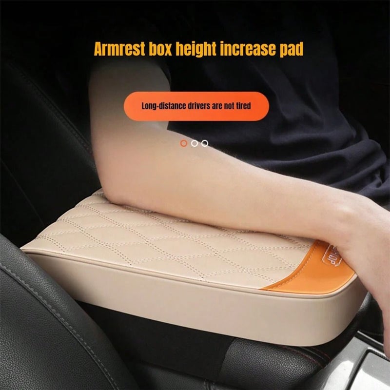 Beige Memory Foam Car Armrest Cushion Anti Slip Wear Resistant Comfortable Interior Accessory - Image 1
