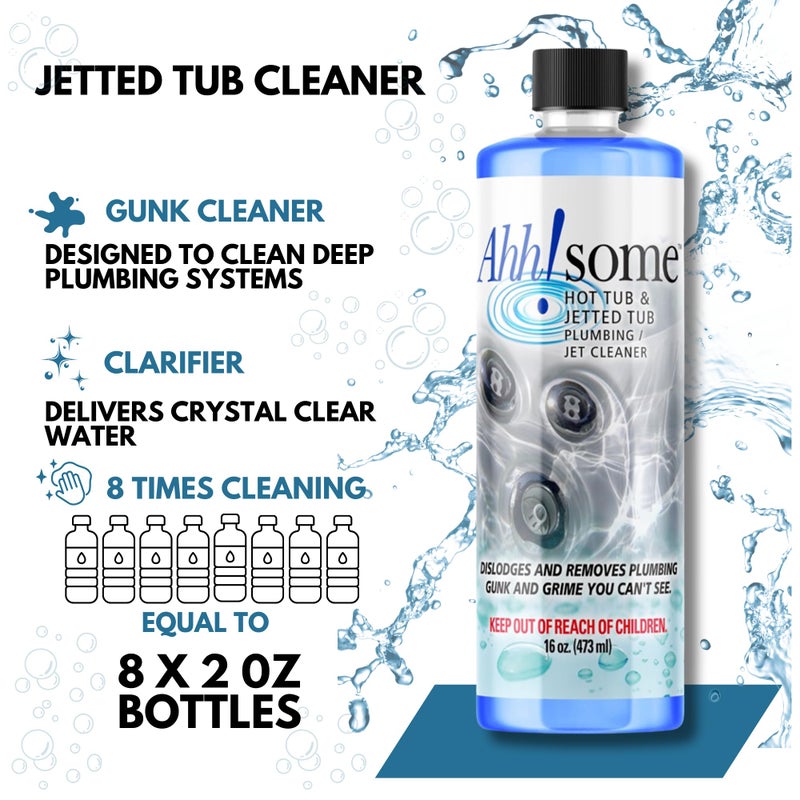 Ahh-Some AhhSome Jetted Tub & Hot Tub Cleaner, Powerful Spa Bath Cleaning Solution for Jacuzzis & Whirlpools,16 oz (8 Treatments), Professional Grade Septic Safe Solution for Hot Tubs, Made in USA - Image 3