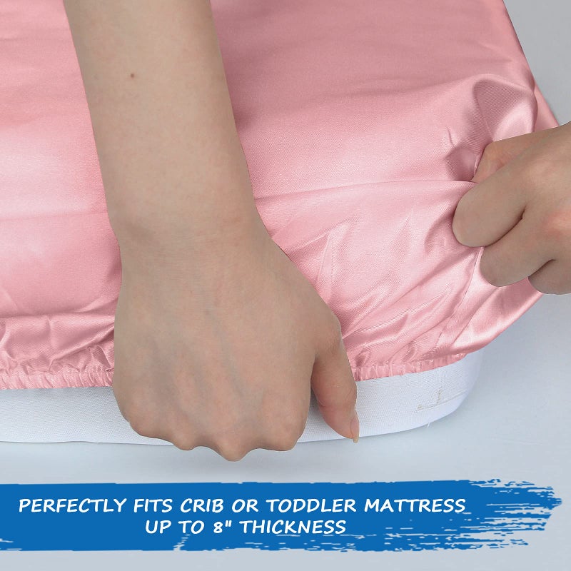 Coldwind Satin Crib Sheets Girl Fitted Soft & Silky Crib Mattress Sheet (52"x28"x8") for Girls, Silk Crib Sheets for Baby Hair and Skin, Pink Crib Sheet, Satin Baby Sheet for Crib, 1 Pack - Image 5