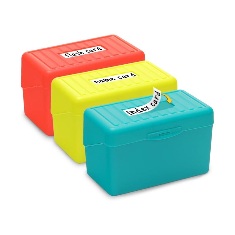 حامل بطاقات فهرسة 3x5، علبة تنظيم بطاقات فهرسة، حامل بطاقات ملاحظات فلاش 3x5، علبة بسعة 300 بطاقة، 3 عبوات (أحمر/أخضر/أصفر) - Image 1