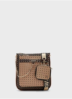 River Island Jacquard Monogram Pouchette Cross Body Bag in Black