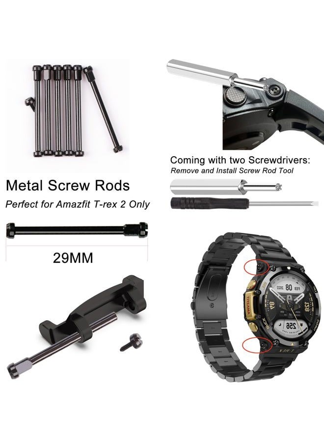 Lijinlan Metal Watch Band Adapter Fit for Amazfit T-Rex 2 Watch Connector with Screw Rod Link Bar Screwdrivers Remove Tool Clasp Connect 22mm Strap for Amazfit T-Rex2 Accessory (Black) - Image 3