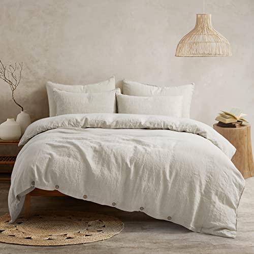 ATLINIA 100% Flax Linen Duvet Cover Set - Stone Washed Pure French Linen Organic Fabric for Farmhouse Comforter Boho Bedding Included 1 Duvet Cover 2 Pillow Shams(Natural, Queen) - Image 1