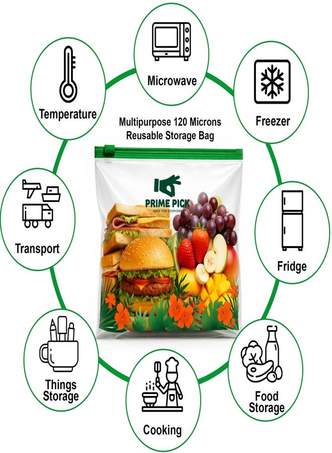 PRIME PICK أكياس تخزين الطعام Prime Pick Fresh Lock Zip، قابلة لإعادة الاستخدام، مانعة للتسرب، بسماكة 120 ميكرون، بسحاب مزدوج، خالية من مادة BPA، آمنة للاستخدام مع الطعام، مناسبة للتجميد والميكروويف، متعددة الألوان، أحجام صغيرة ومتوسطة وكبيرة، عبوة من 60 كيسًا - Image 3