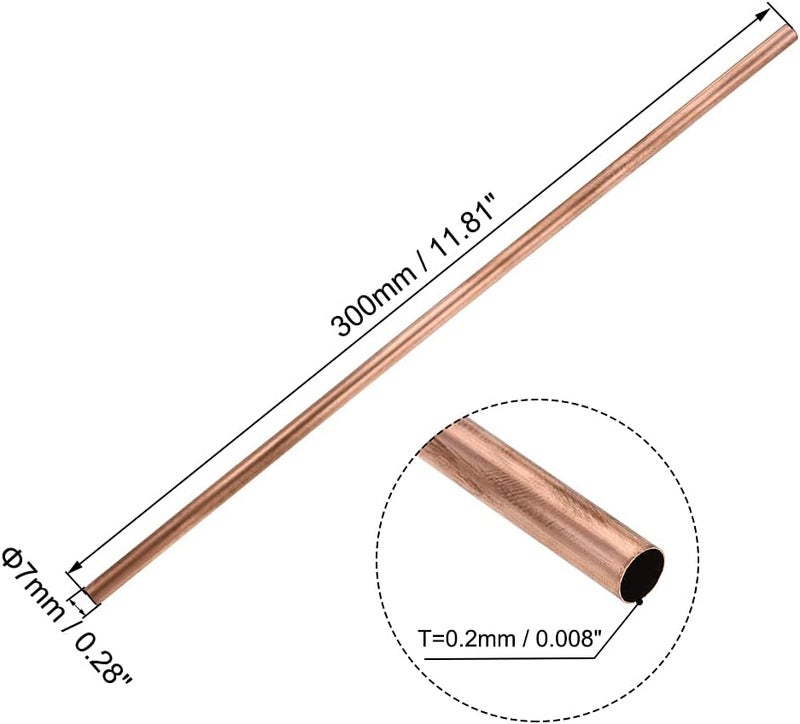 uxcell Copper Round Tube, 7mm OD 0.2mm Wall Thickness 300mm Length Straight Pipe Tubing 3 Pcs - Image 2