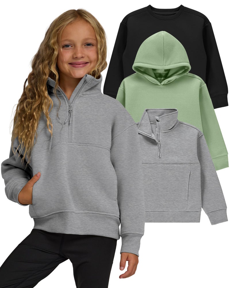 PURE CHAMP Girls Sweatshirt 3 Pack Hoodie for Teen Girls Crewneck Sweatshirt Quarter Zip hoodies Fleece Sizes 4â€“16 Clothing (Set 6 Size X-Small) - Image 1