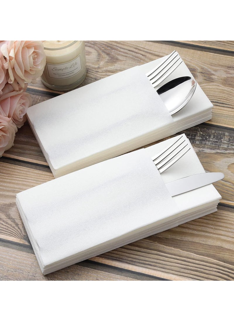 YIM-VIBEHAUS 50PCS Disposable Cloth Like Napkins, Dinner Napkins Cloth Like with Built-in Flatware Pocket, Wedding Party Linen Feel White Napkin  - Image 5