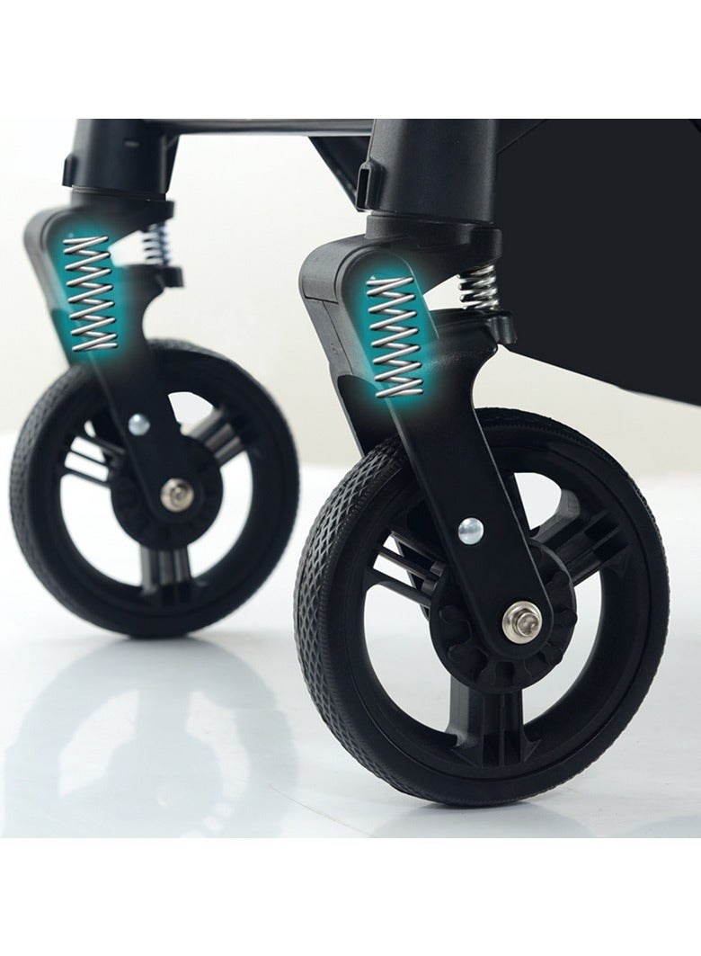 عربة أطفال حديثي الولادة 2 في 1 قابلة للتحويل، عربة أطفال قابلة للطي ذات مناظر طبيعية عالية، عربة أطفال، عربة أطفال قابلة للطي من سبائك الألومنيوم مع مسند ظهر قابل للتعديل واتجاه قابل للتعديل. - Image 5