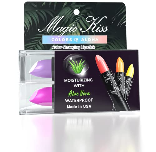 Magic Kiss Magic Kiss Color Changing Matte Lipstick set Long Lasting Nutritious Lips Moisturizer Magic Temperature Color Change Lip Balm with Aloe Vera PH Lipstick MADE IN USA 2 Pack  Magenta  Lavender