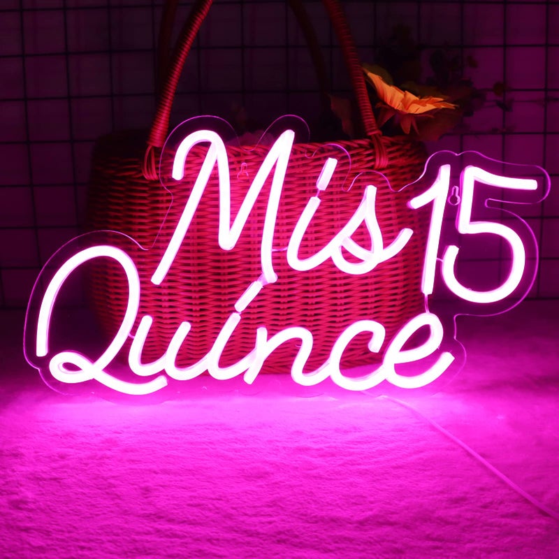 JFLLamp Mis 15 Quinceanera Neon Signs for Wall Decor Neon Lights for Bedroom Led Signs Suitable for Quinceanera Christmas Birthday Party Unique Gift for Lover, 5V Power Adapter, 16.2 * 9.7 Inch(Pink) - Image 2