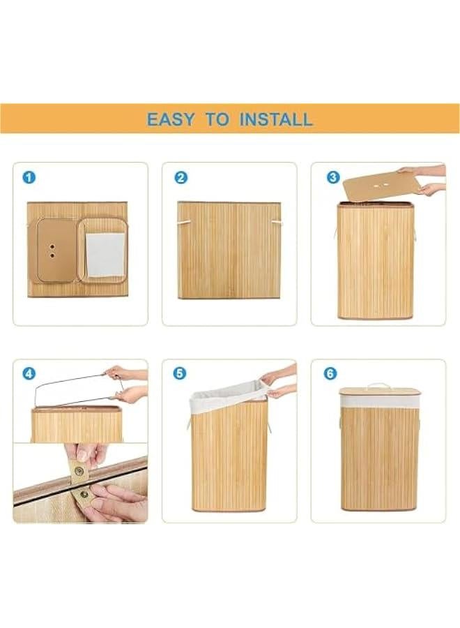 HOOKOR Corner Bamboo Laundry Hamper with Lid and Removable Liner Bamboo Laundry Basket with Handle Corner Hamper Bamboo Hamper Washing Clothes Basket Storage Bin for Bedroom Bathroom Laundry Living Room - Image 3