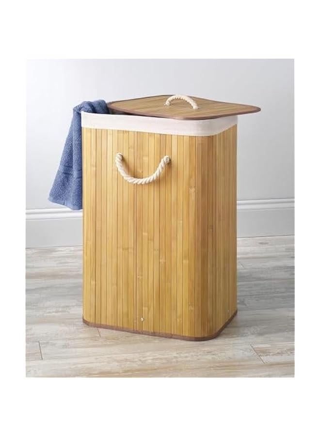 HOOKOR Corner Bamboo Laundry Hamper with Lid and Removable Liner Bamboo Laundry Basket with Handle Corner Hamper Bamboo Hamper Washing Clothes Basket Storage Bin for Bedroom Bathroom Laundry Living Room - Image 4