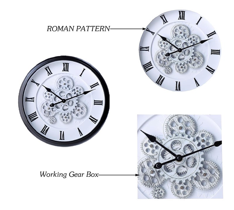 KRESHU Analog, Abs Plastic Antiqe Royal Vintage Rustic Moving Gearing 38X38 Cm Steampunk Wall Clocks For Living Room/Farm House (Black-1-Pcs) - Image 3