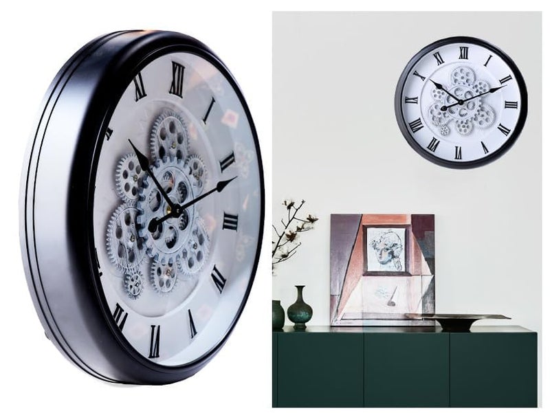 KRESHU Analog, Abs Plastic Antiqe Royal Vintage Rustic Moving Gearing 38X38 Cm Steampunk Wall Clocks For Living Room/Farm House (Black-1-Pcs) - Image 4