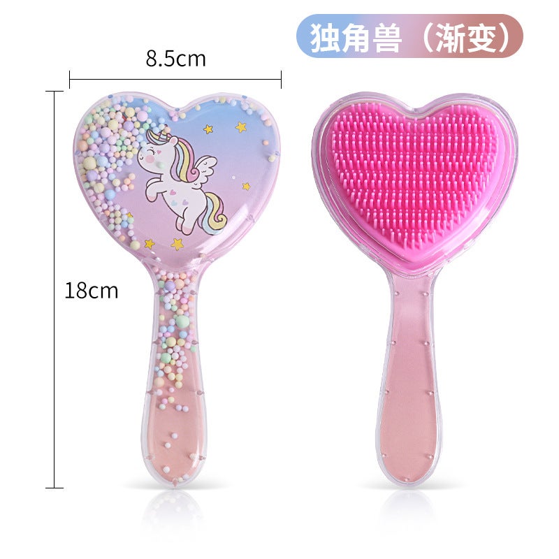 Generic New cute air cushion comb love girl special comb cartoon transparent airbag comb quicksand toy massage comb Unicorn-gradient