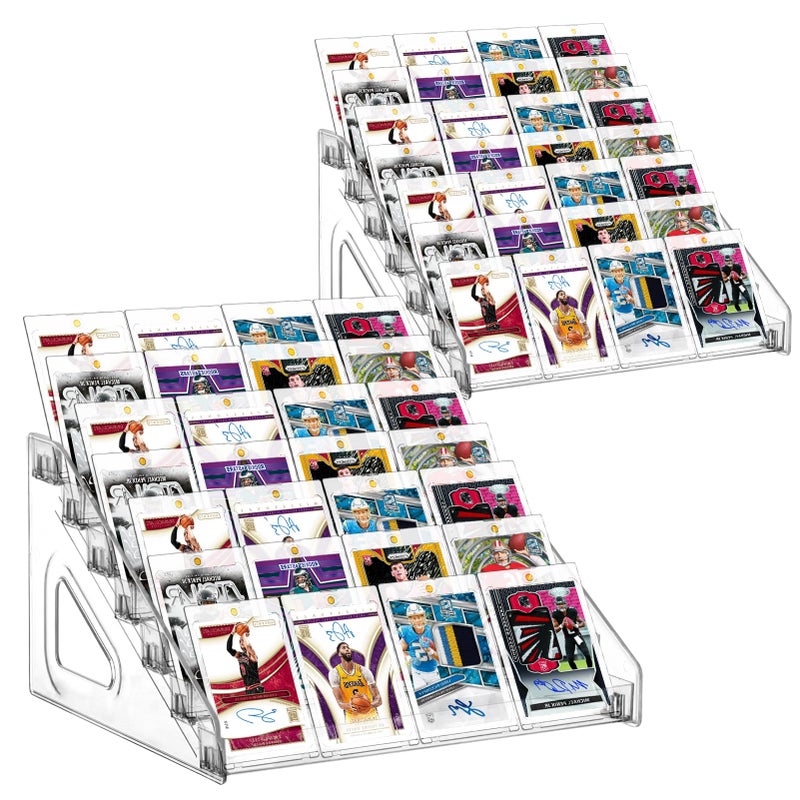 Hlimior 2 Pack 7 Tier Acrylic Card Display Stand 7tiers Versatile Display for Trading CardsGreeting Card Display StandPortable Display Rack Holder for Graded Cards PSA CardsSports Cards Business Cards - Image 2