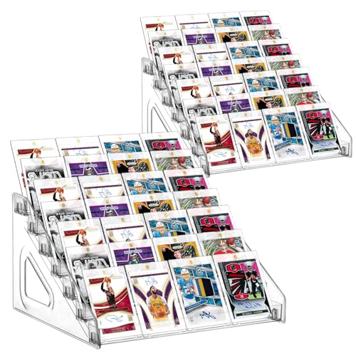 Hlimior 2 Pack 7 Tier Acrylic Card Display Stand 7tiers Versatile Display for Trading CardsGreeting Card Display StandPortable Display Rack Holder for Graded Cards PSA CardsSports Cards Business Cards - Image 1