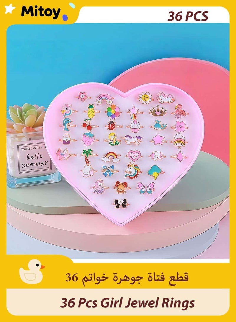 Mitoy 36 Pcs Little Girl Jewel Rings, Dress Up for 4-12 Year Old Girls - Image 1