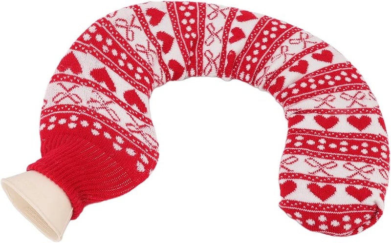 Fydun 1L Hot Water Bottle Ultra Soft Neck Warm Cervical Rubber Bag With Detachable Jacquard Cover Red Bowknot - Image 2
