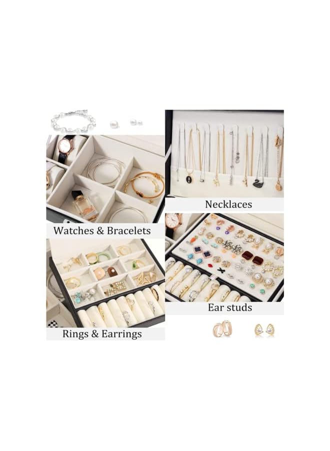PROMASS Jewelry Box, Jewelry Box Organizer For Women Girls, Double Layer Jewelry Storage Case Display Earrings Bracelets Rings Necklaces, Pu Leather Large Jewelry Organizer Storage Case With Lock - Image 3