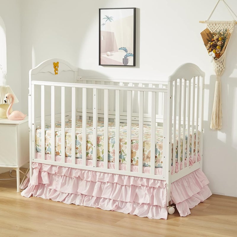 Brandream Crib Bed Skirt for Baby Girls Boys Blush Pink Boho Bohemian Solid Cotton Toddler Bedskirt Farmhouse Chic Ruffle - Image 4