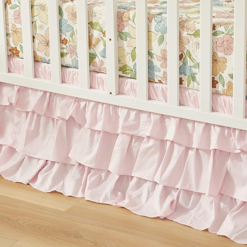 Brandream Crib Bed Skirt for Baby Girls Boys Blush Pink Boho Bohemian Solid Cotton Toddler Bedskirt Farmhouse Chic Ruffle - Image 2