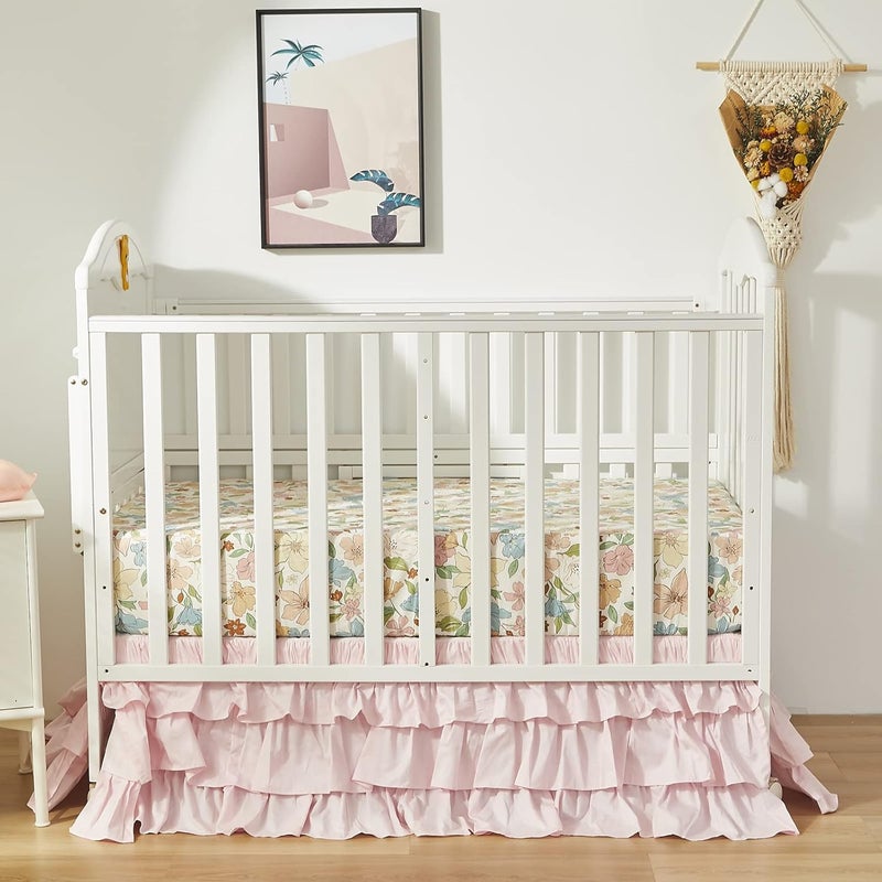 Brandream Crib Bed Skirt for Baby Girls Boys Blush Pink Boho Bohemian Solid Cotton Toddler Bedskirt Farmhouse Chic Ruffle - Image 3
