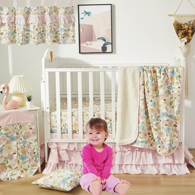 Brandream Crib Bed Skirt for Baby Girls Boys Blush Pink Boho Bohemian Solid Cotton Toddler Bedskirt Farmhouse Chic Ruffle - Image 5