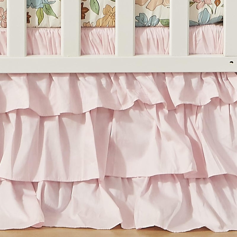 Brandream Crib Bed Skirt for Baby Girls Boys Blush Pink Boho Bohemian Solid Cotton Toddler Bedskirt Farmhouse Chic Ruffle - Image 1