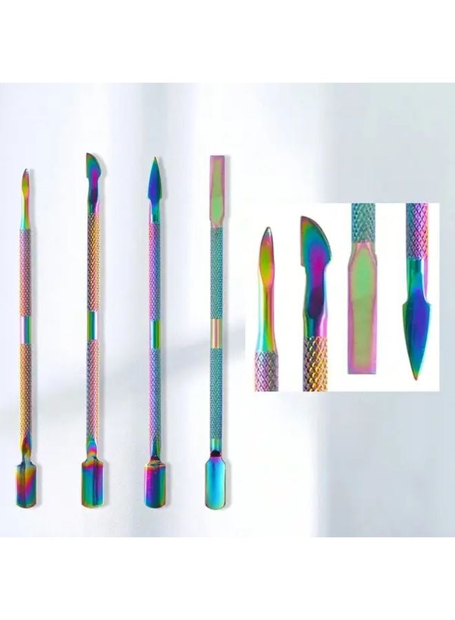 4Pcs Stainless Steel Nail Art Pusher Set Silvery Cuticle Pusher Scraper Tools Portable Case - Image 2