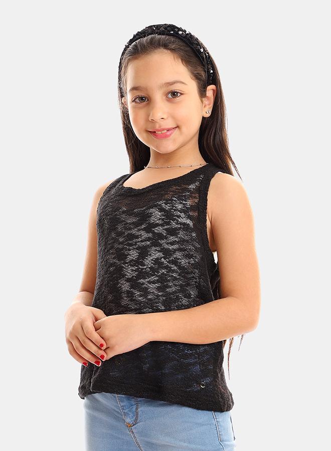 kady Girls Self Pattern Sleeveless Tank Top - Black - Image 2