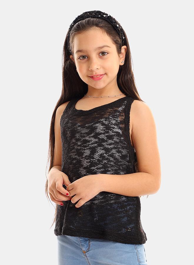 kady Girls Self Pattern Sleeveless Tank Top - Black - Image 4