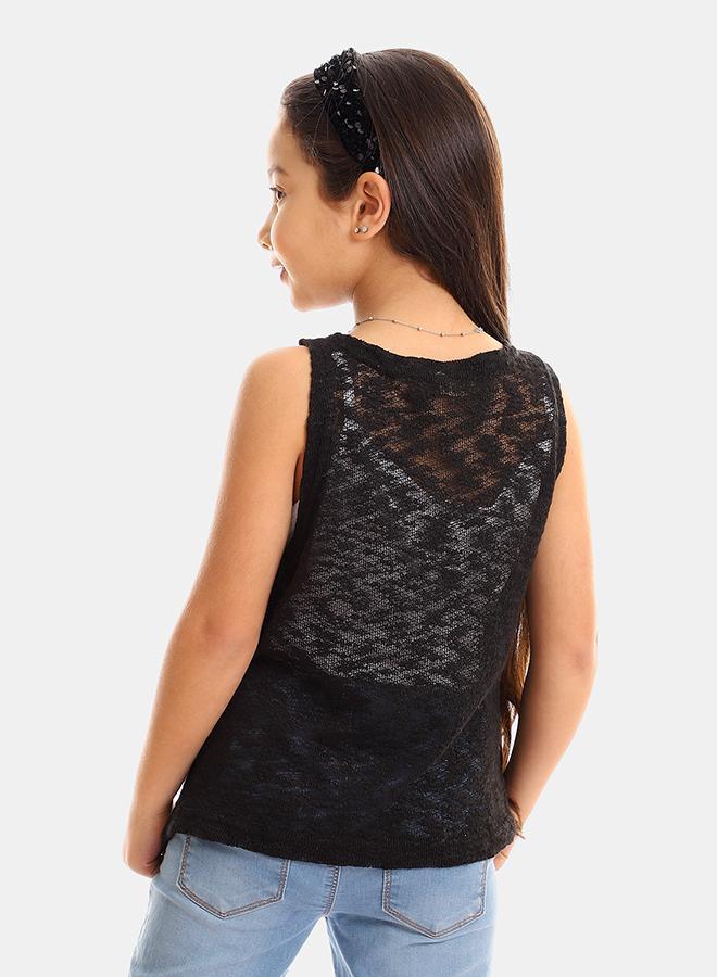 kady Girls Self Pattern Sleeveless Tank Top - Black - Image 3