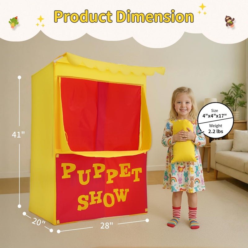 AlvantorÂ® Lemonade Stand Puppet Show Theater Pretend Playhouse Play Tent Kids on Stage Doorway Table Top Sets for Toddlers Curtain Fordable Rods Children Dramatic Furniture, 28"X20"X41"H, Yellow - Image 2