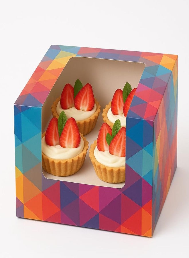 Esslly 8 Inch Cake Box with L-Shaped Window | Polygon Design | Pack of 25 | Food Grade ITC Board | Easy to Assemble | Sturdy | Ideal for Cakes & Desserts - Image 1