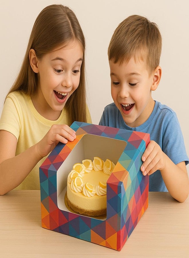 Esslly 8 Inch Cake Box with L-Shaped Window | Polygon Design | Pack of 25 | Food Grade ITC Board | Easy to Assemble | Sturdy | Ideal for Cakes & Desserts - Image 2