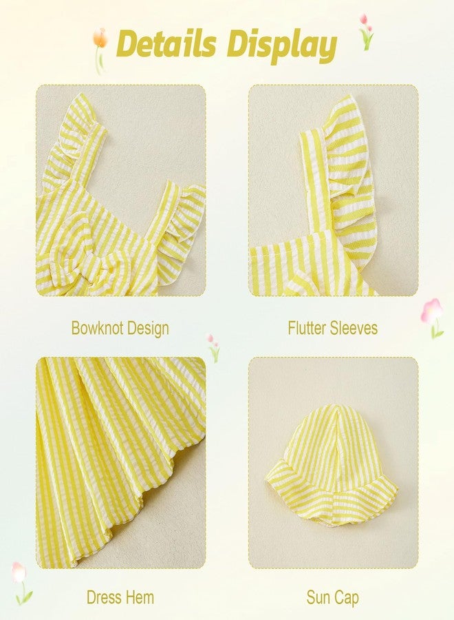 Renotemy Baby Girl Dresses 6-9 Months Infant Girls Ruffle Flutter Sleeve Big Bowknot Boho Yellow Sundress Gifts for Girls 9-12 Months Spring Summer Party Dress Clothes Outfits with Hat and Bag - Image 5