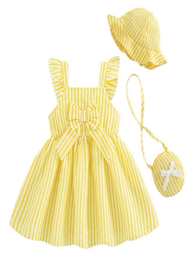 Renotemy Baby Girl Dresses 6-9 Months Infant Girls Ruffle Flutter Sleeve Big Bowknot Boho Yellow Sundress Gifts for Girls 9-12 Months Spring Summer Party Dress Clothes Outfits with Hat and Bag - Image 1